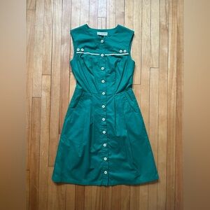 Birds of North America Sleeveless Barbet Green Button-Front Dress Made in Canada